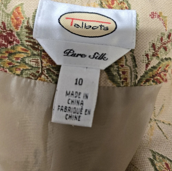 Vtg Talbots Jacket Beige Green Pure Silk Elephant Floral Asian Indian Split Sz10 - Picture 10 of 12